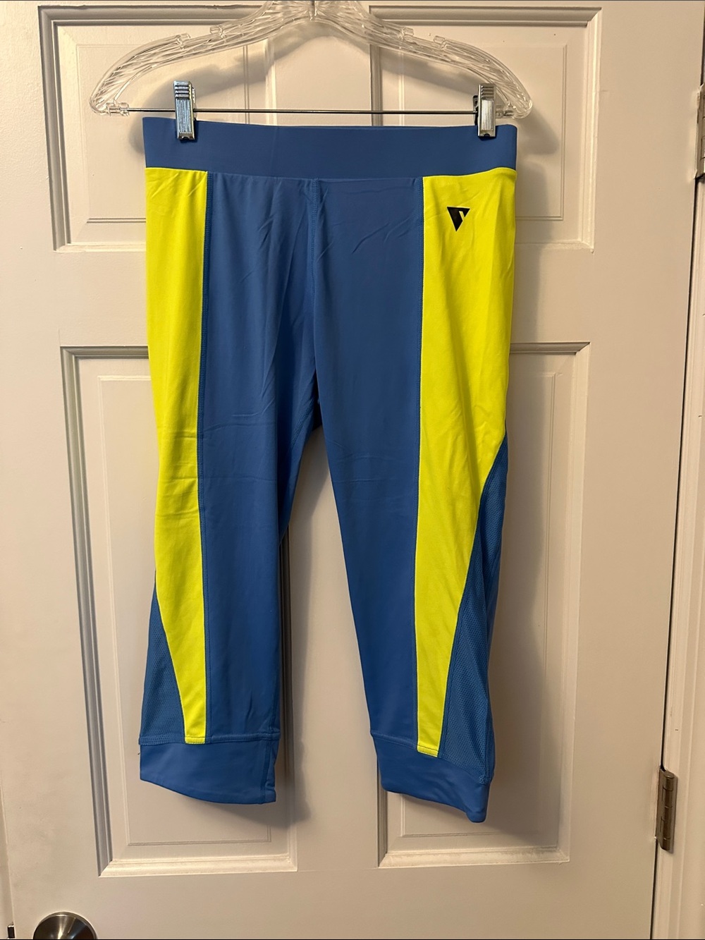 Women’s Blue and Neon Yellow Active Capri Leggings perfect for gym days